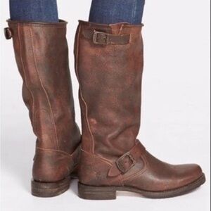 Frye Veronica Leather Slouch Buckle Boot Tarnished Brown